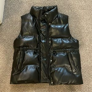 SHEIN Faux Black Leather Puffer Vest